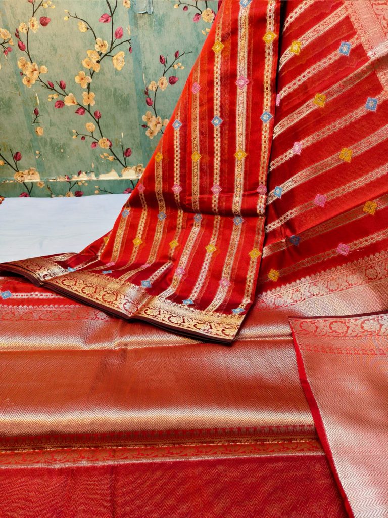 Beautiful Premium Quality Banarsi tissue Silk minakari work saree with attached  broket BP