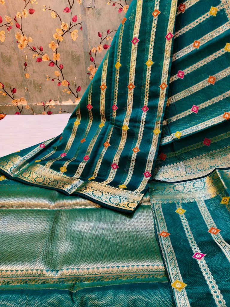 Beautiful Premium Quality Banarsi tissue Silk minakari work saree with attached  broket BP
