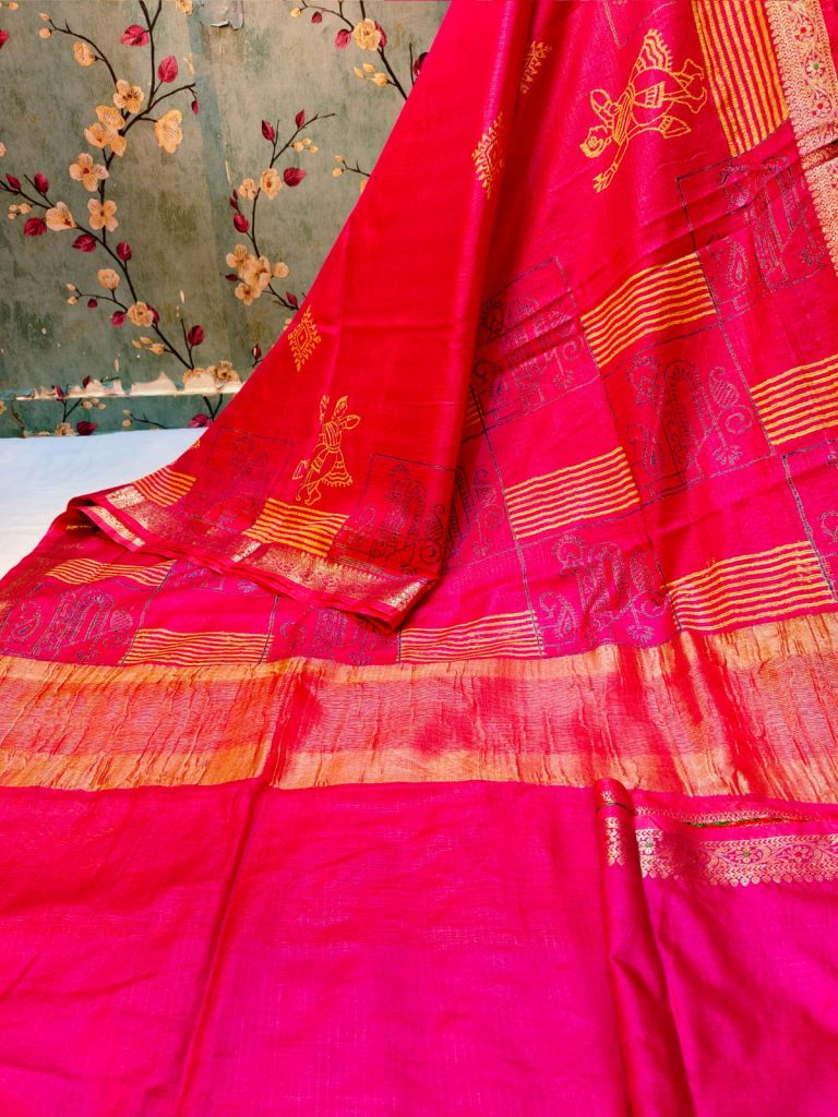 Beautiful Butter smooth Banarsi kota Maheswari silk  hand block sarees with attached BP