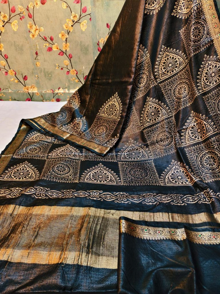 Beautiful Butter smooth Banarsi kota Maheswari silk  hand block sarees with attached BP