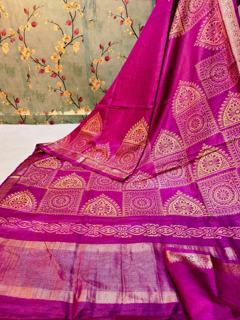 Beautiful Butter smooth Banarsi kota Maheswari silk  hand block sarees with attached BP