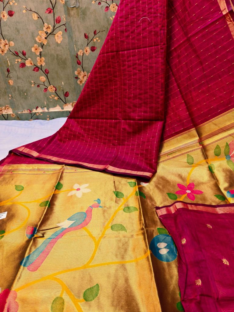 Exclusive Muslin silk and tissue pallu pathani weaving with attached BP