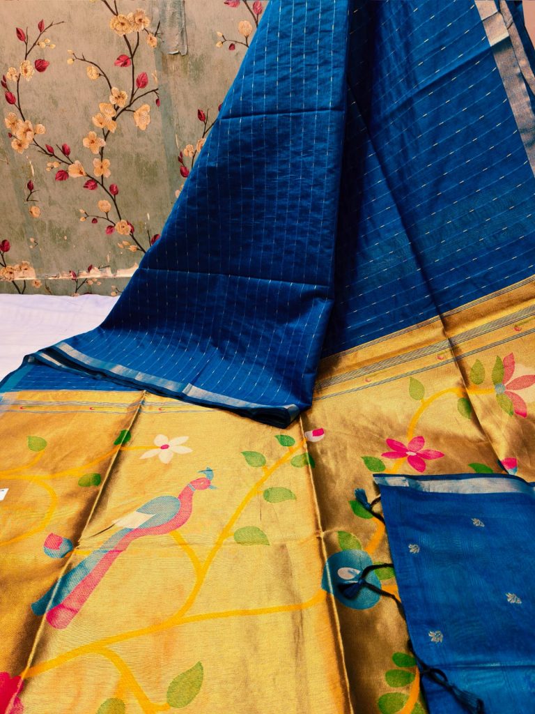 Exclusive Muslin silk and tissue pallu pathani weaving with attached BP
