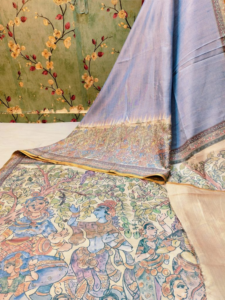 Beautiful Soft manipuri silk Madhubani digital Printes saree with attached BP