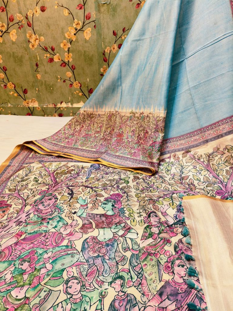 Beautiful Soft manipuri silk Madhubani digital Printes saree with attached BP