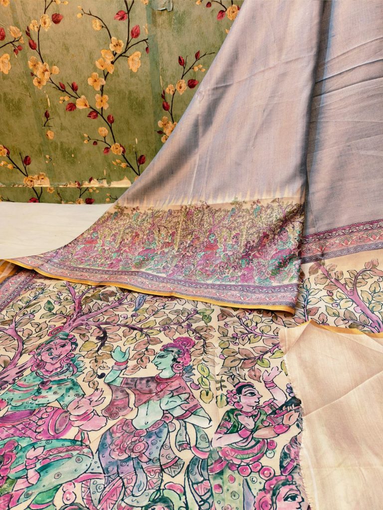 Beautiful Soft manipuri silk Madhubani digital Printes saree with attached BP