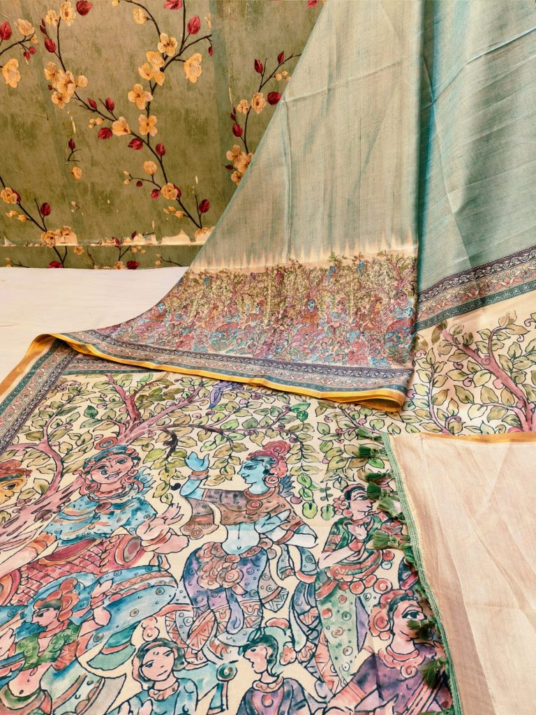 Beautiful Soft manipuri silk Madhubani digital Printes saree with attached BP