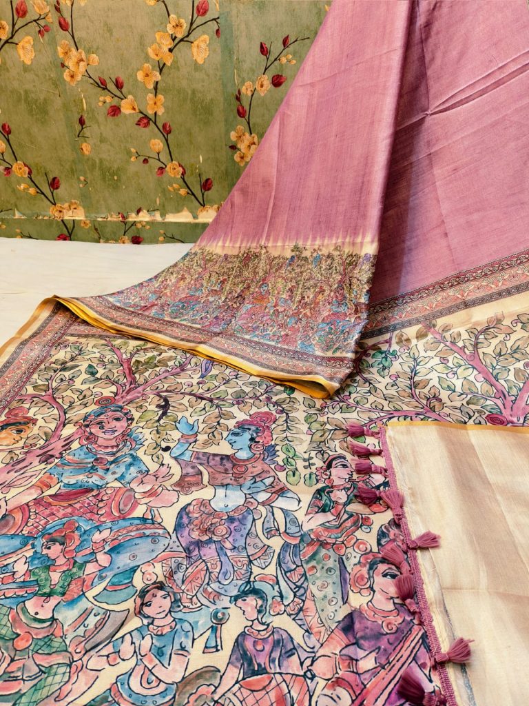 Beautiful Soft manipuri silk Madhubani digital Printes saree with attached BP